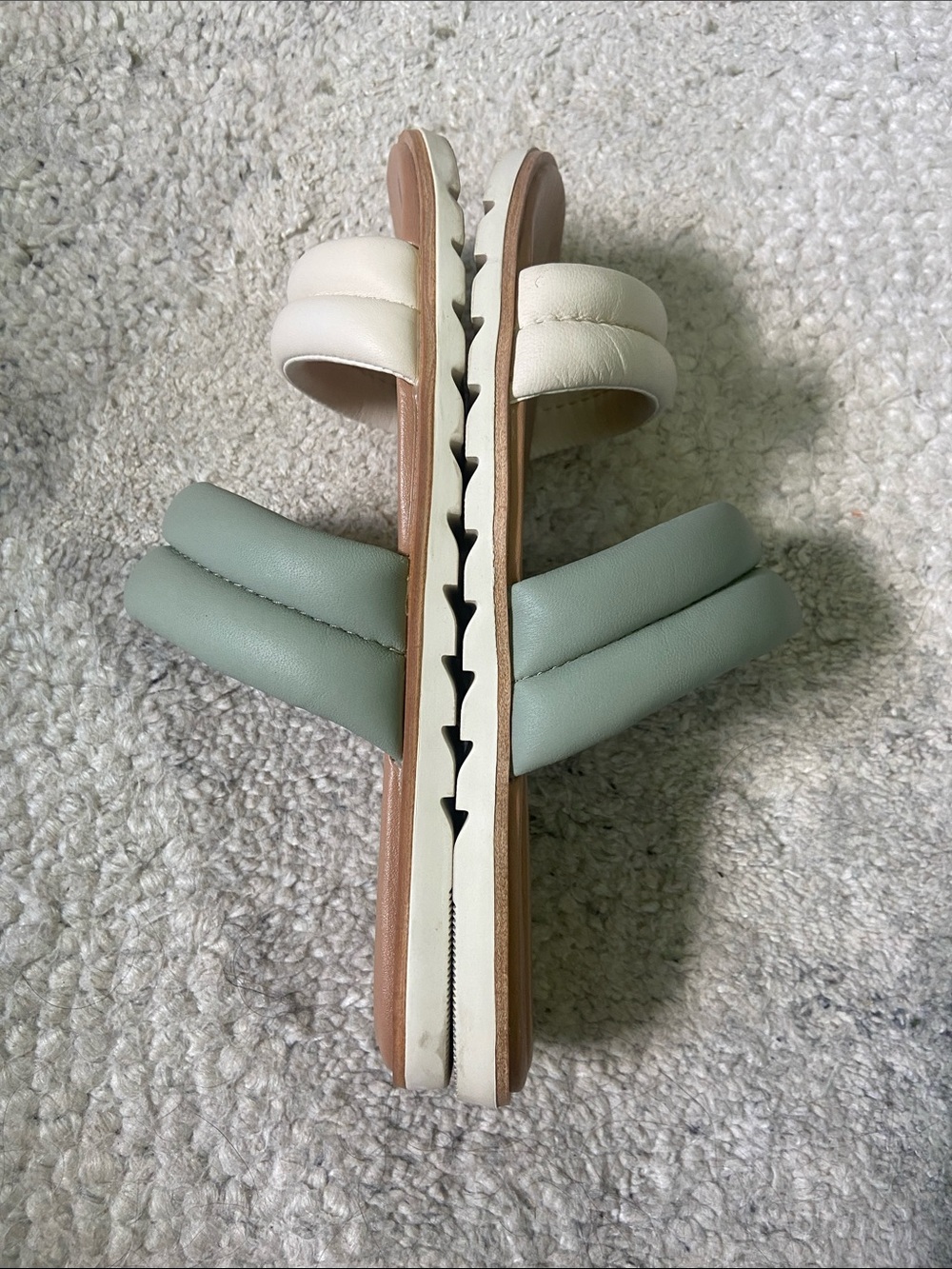 Sorel Ella II Puff Slide Two-Strap Slide Sandals in Sage and Cream - Picture 7 of 9